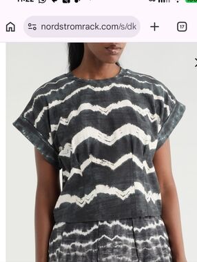 DKNY Relaxed Tie-Dye Wave Crop Top - Black & White